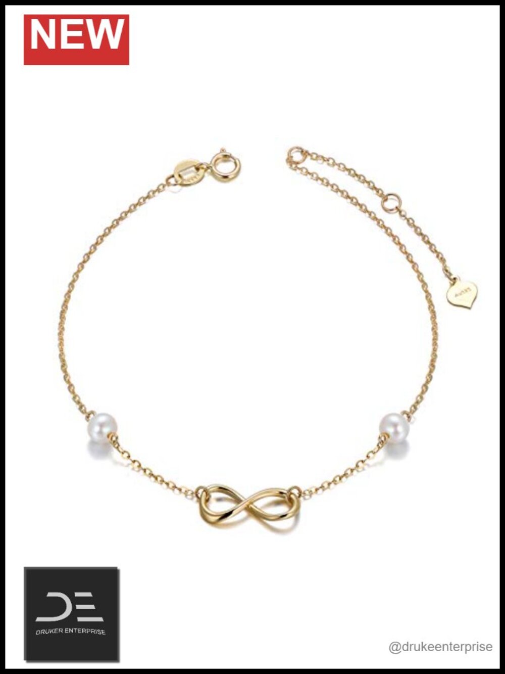Real 10k Gold Pearl Infinity Anklet Women